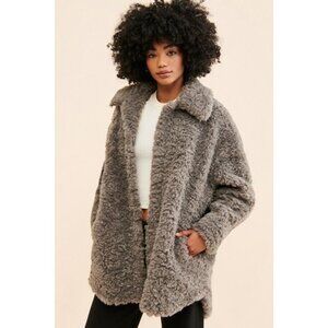 Free People Jakke Amy Fuzzy Shirt Jacket Womens S Faux Sherpa Cozy Winter Chic